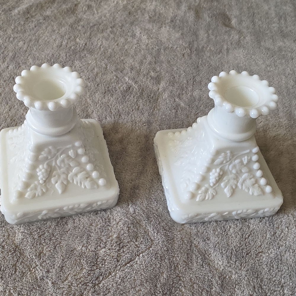 Westmoreland White Grape Motif Candle Holders